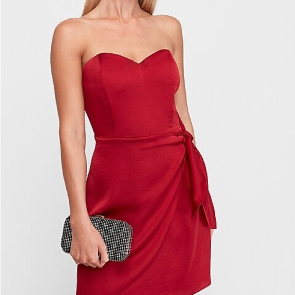 Express Elegant Red Strapless Mini Dress Satin